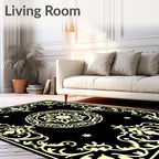 Ornate Black Pale Yellow Floral Rug