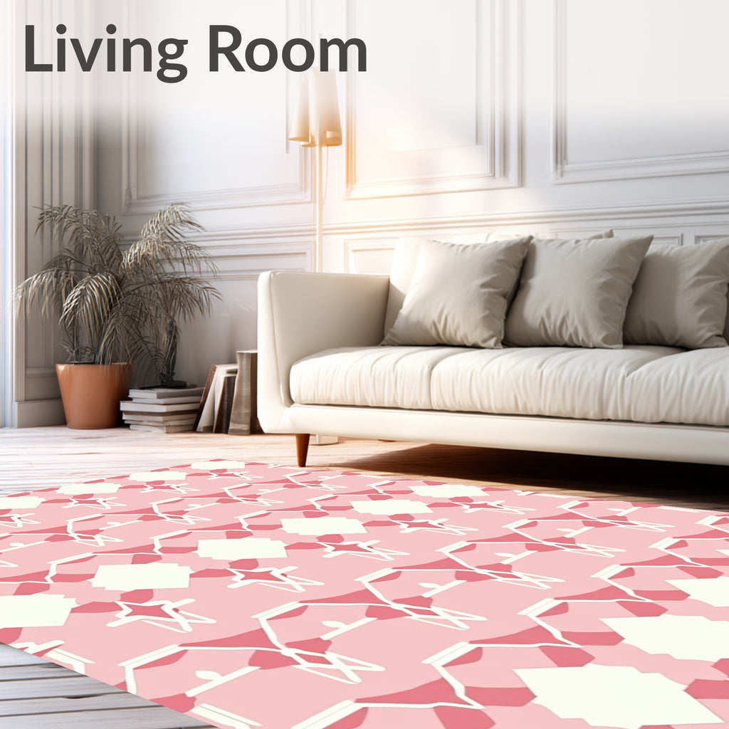 Pink White Geometric Pattern Design Rug