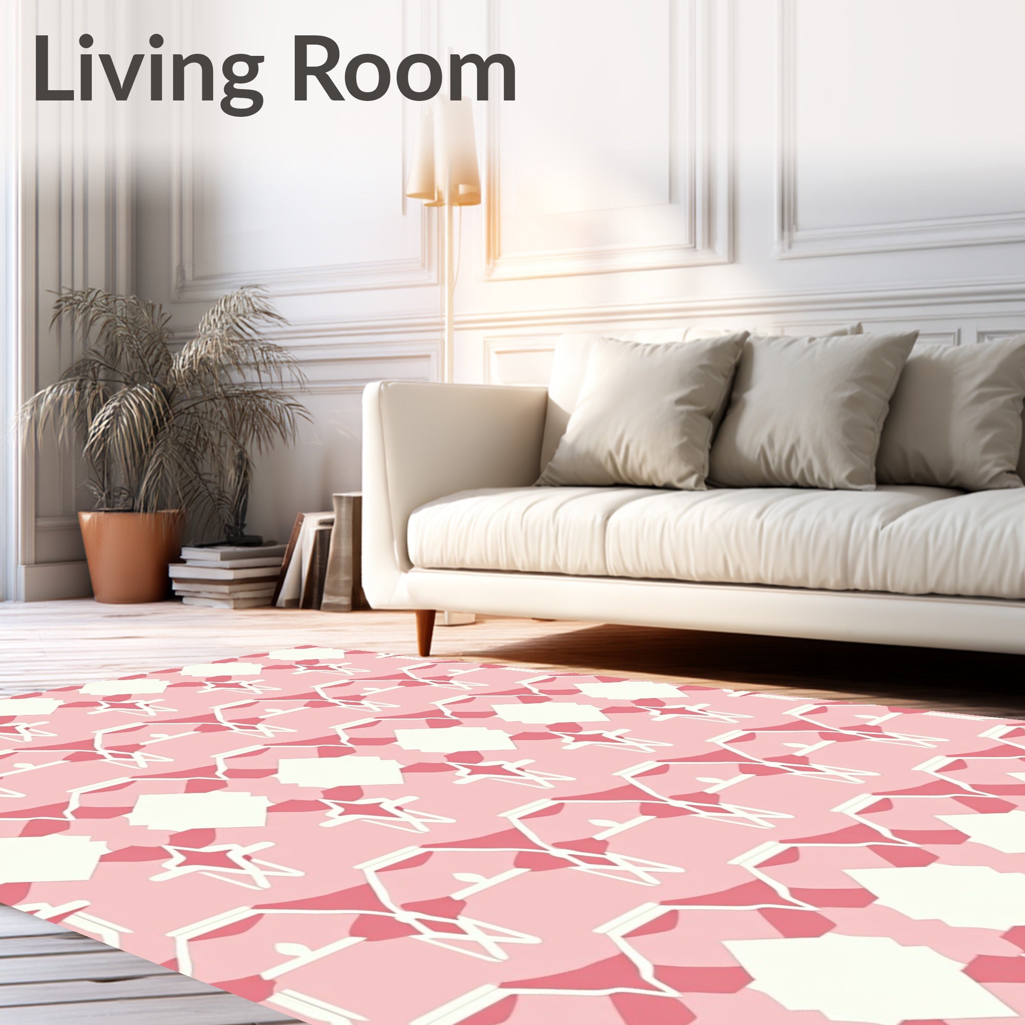 Pink White Geometric Pattern Design Rug
