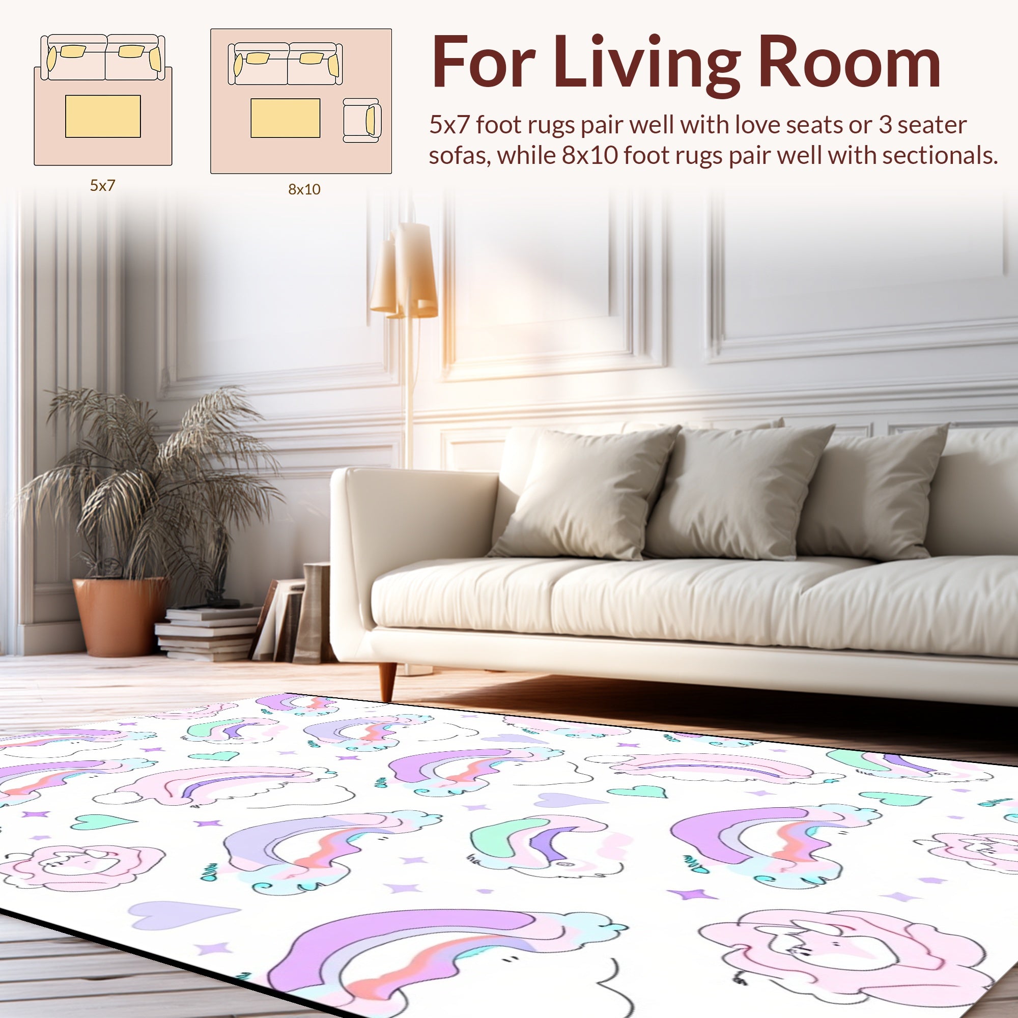 Rainbow Unicorn Cloud Pattern Rug