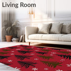 Red Evergreen Snow Pattern Rug