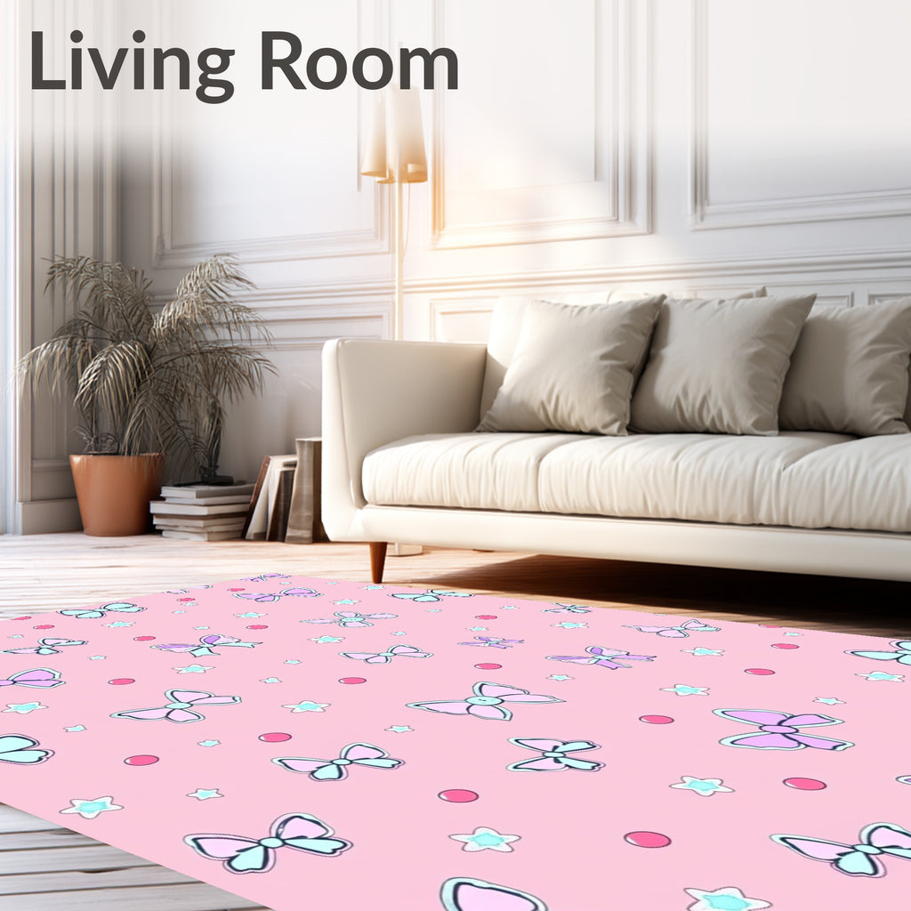 Pink Bows and Stars Pattern Rug
