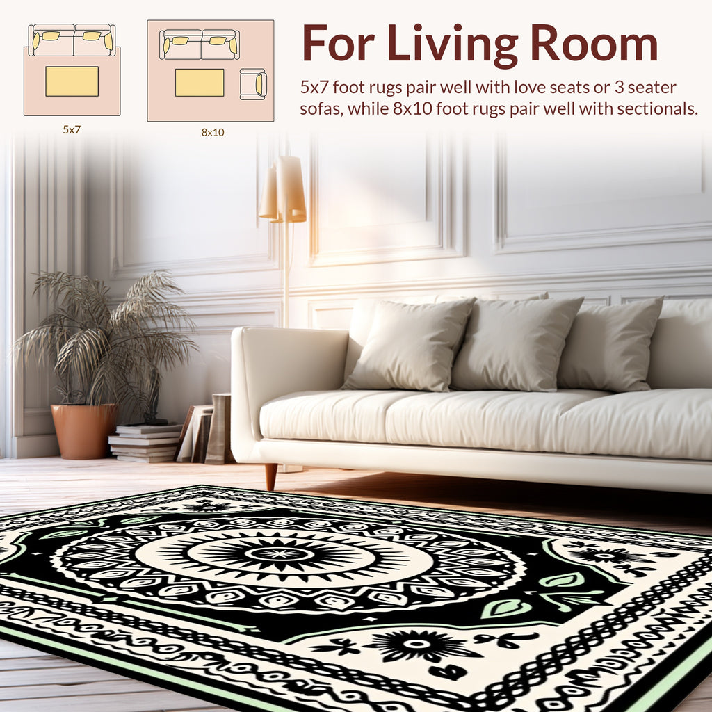 Intricate Mandala Floral Black Border Rug