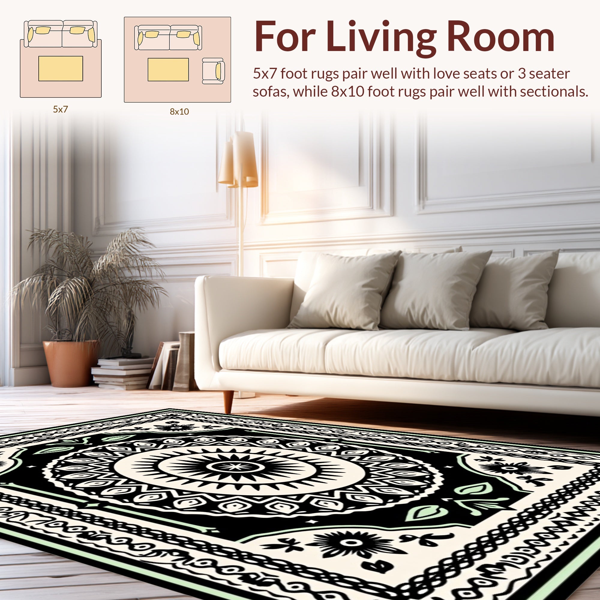 Intricate Mandala Floral Black Border Rug