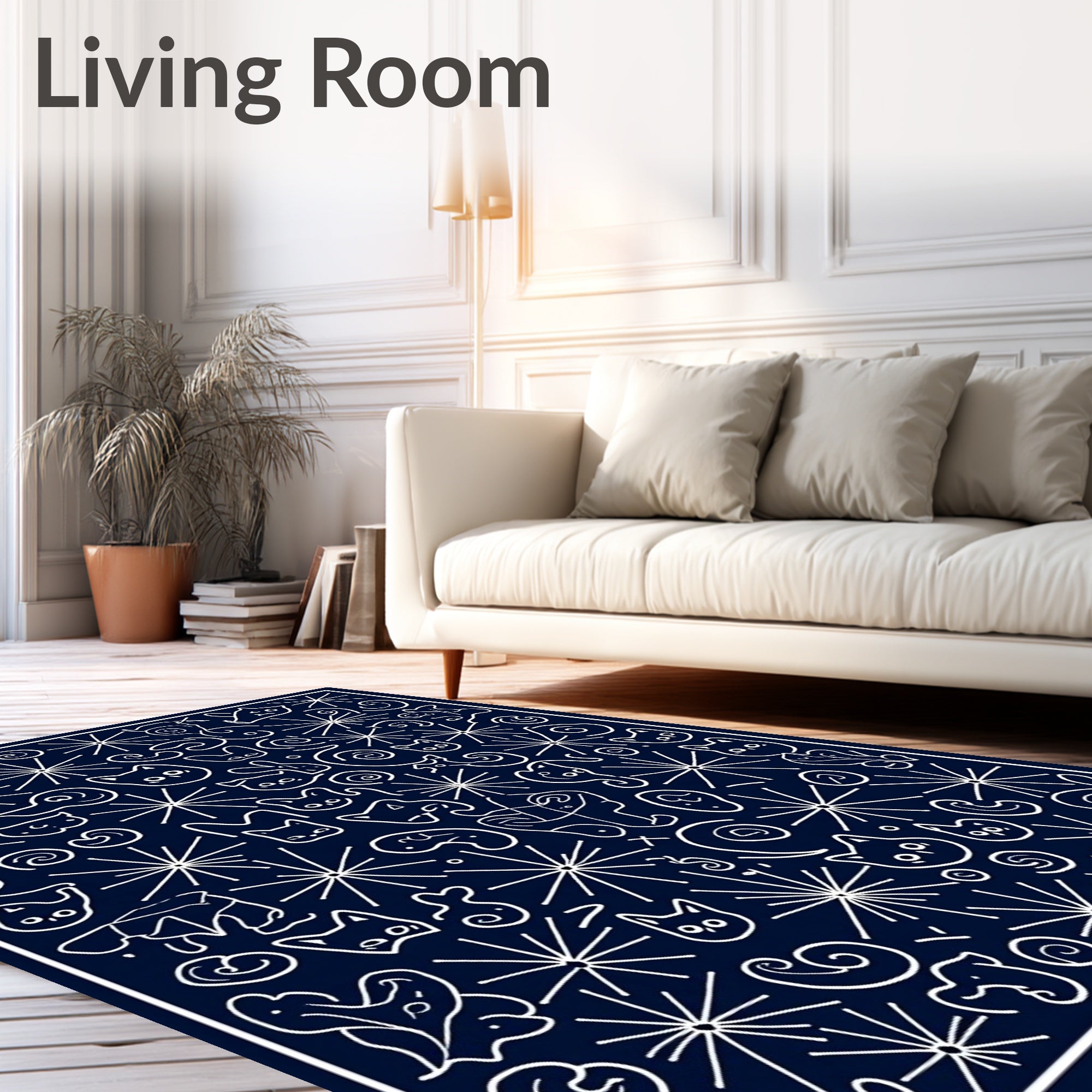 Whimsical Cat Doodle Starburst Pattern Rug