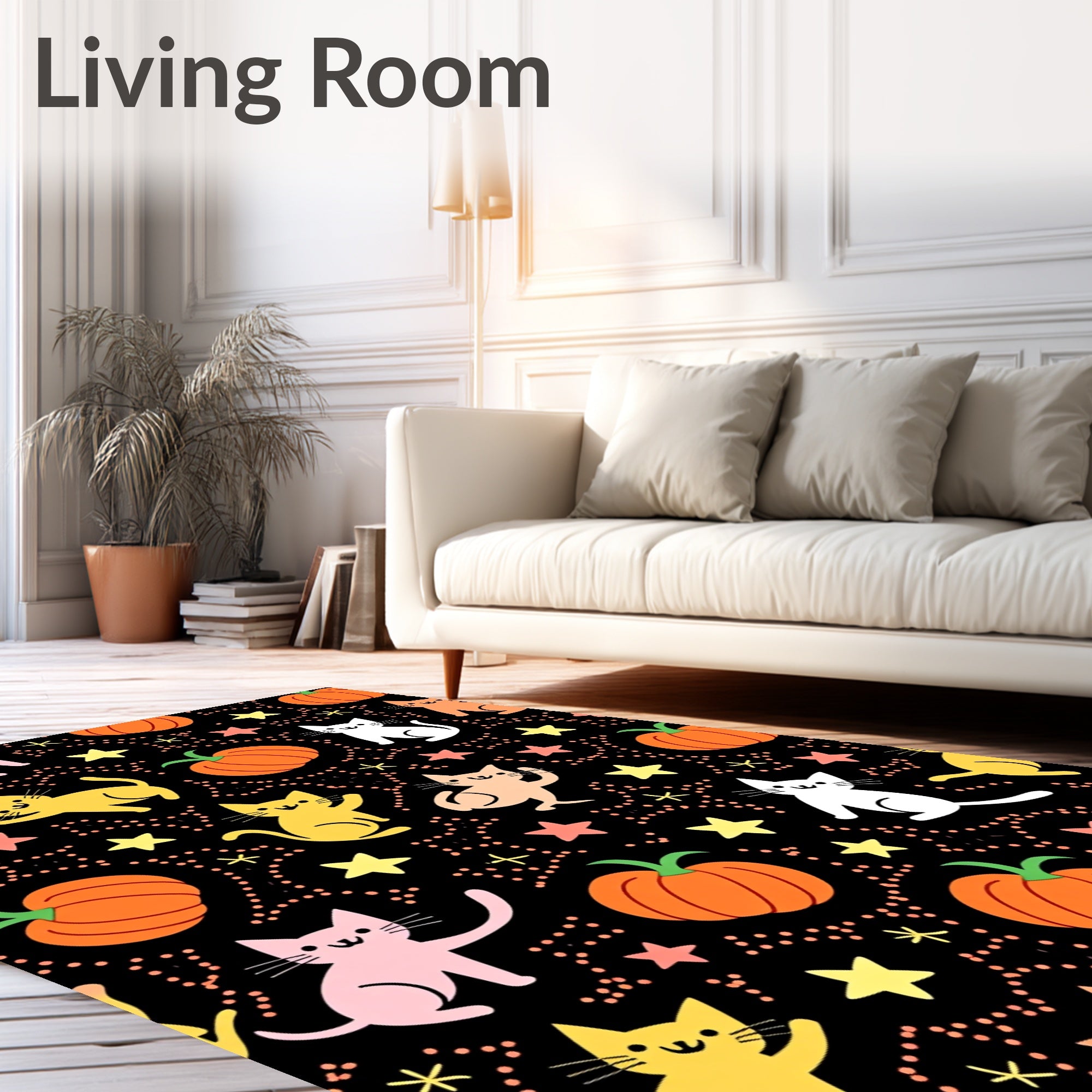 Whimsical Cats and Pumpkins Halloween Pattern Rug