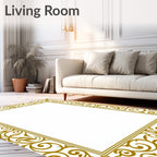 Ornate Gold Swirl Scroll Border Pattern Rug