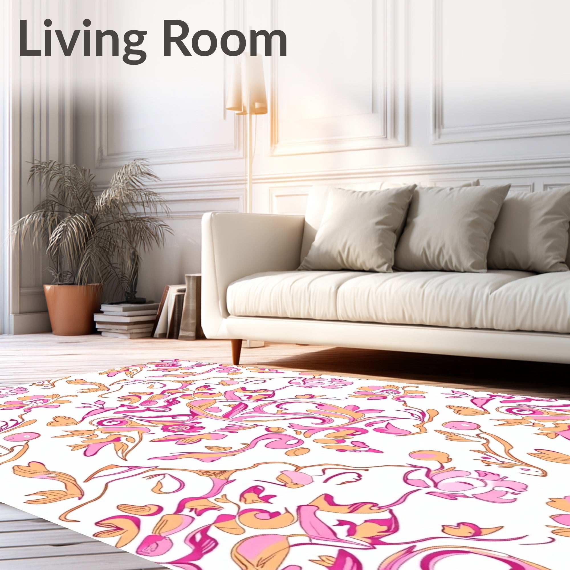 Pink Orange Floral Swirls Pattern Rug