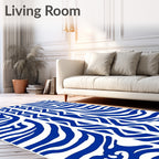 Bold Blue White Abstract Stripe Rug
