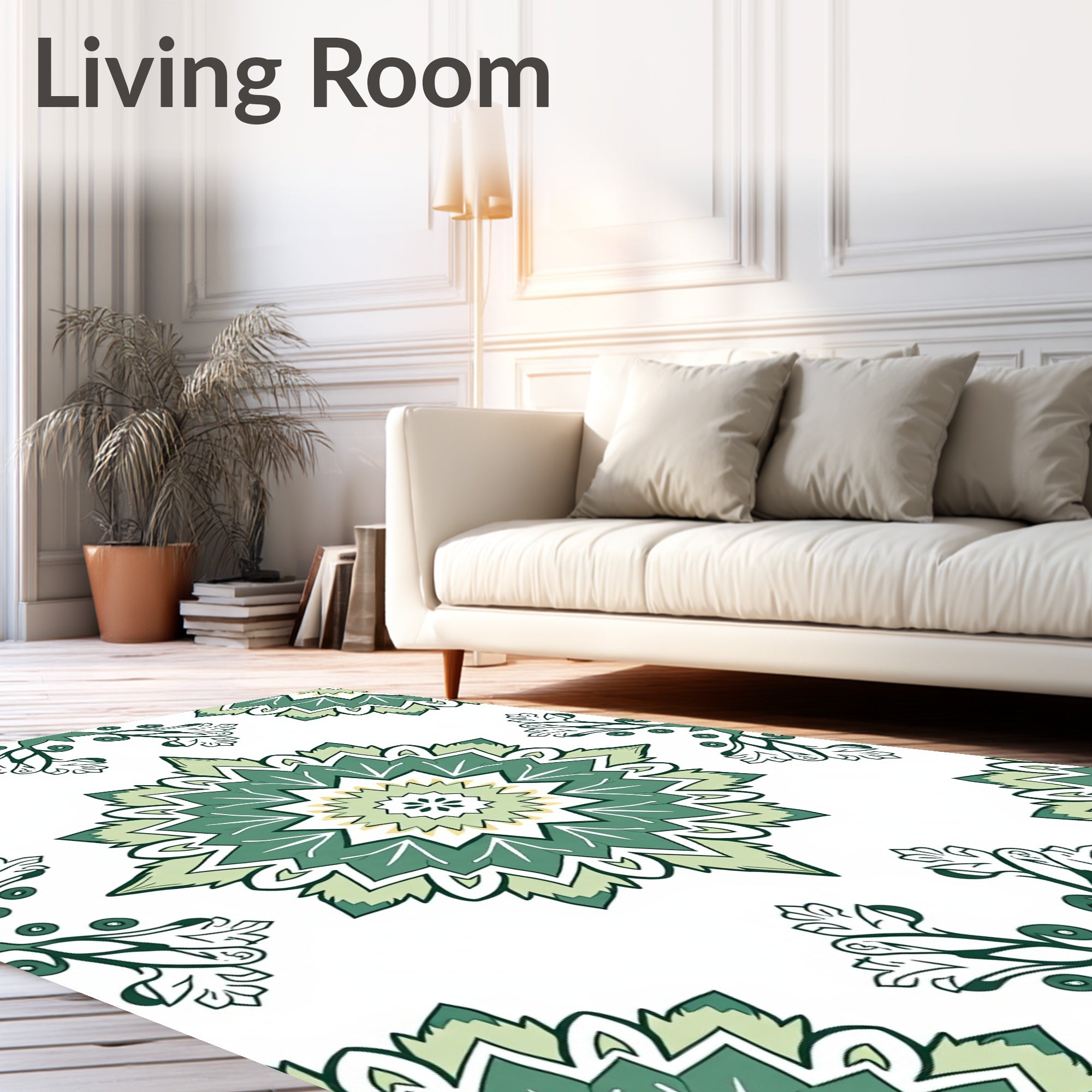 Green Floral Mandala Pattern Rug