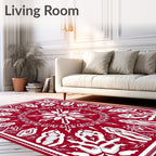 Bold Red White Mandala Pattern Rug