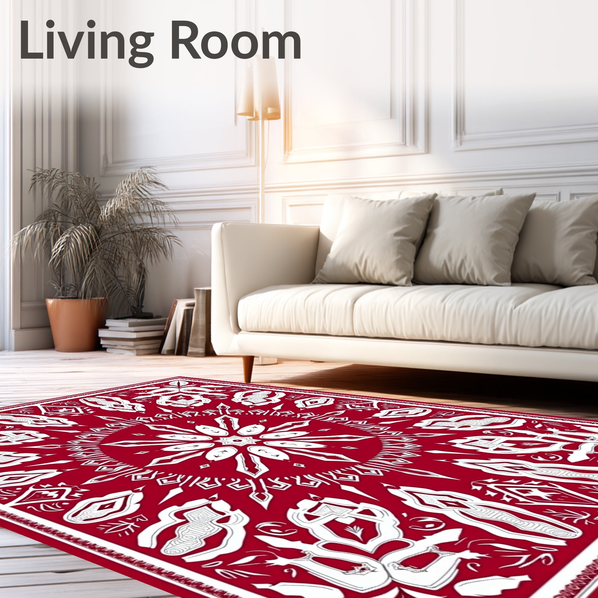 Bold Red White Mandala Pattern Rug