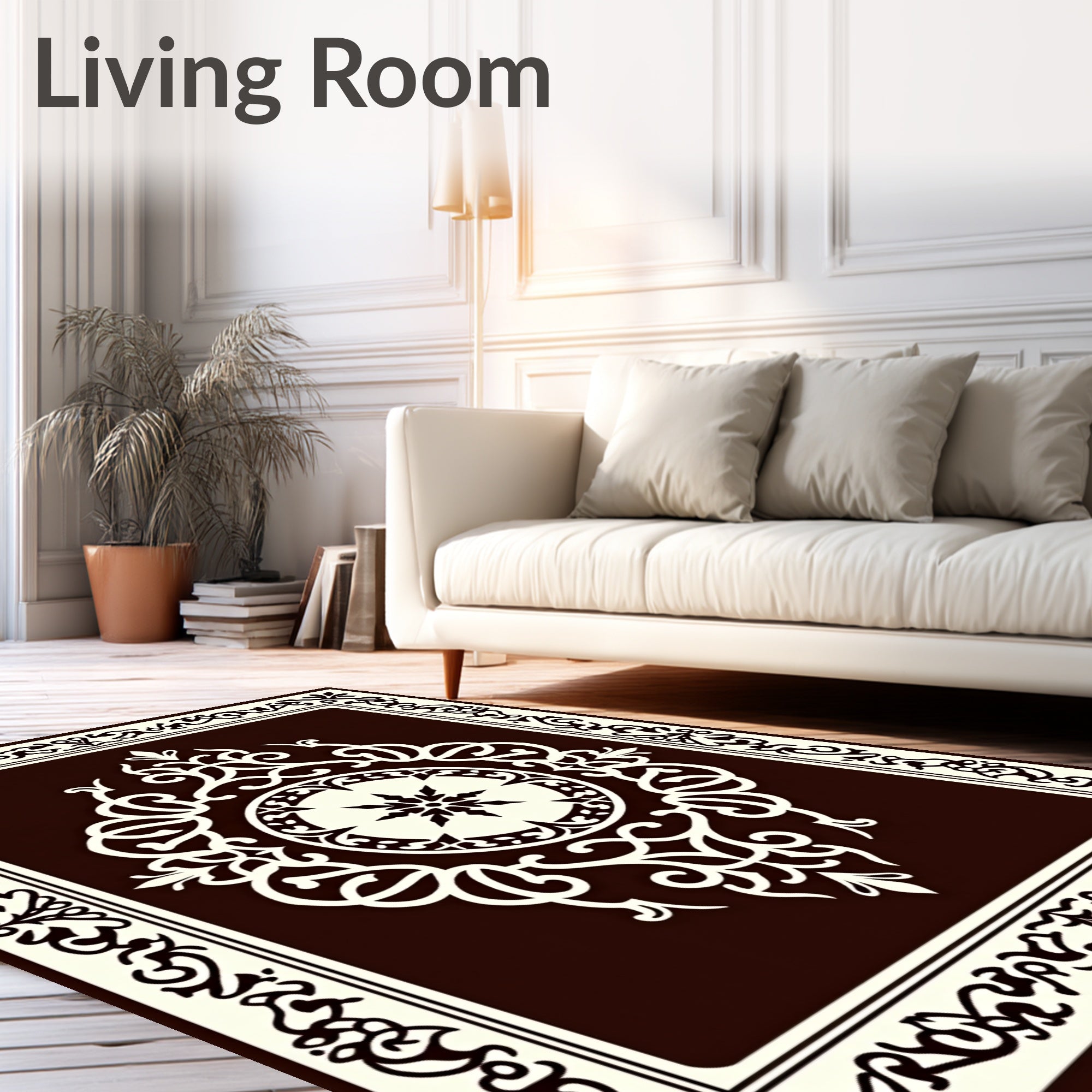 Intricate Floral Mandala Border Design Rug