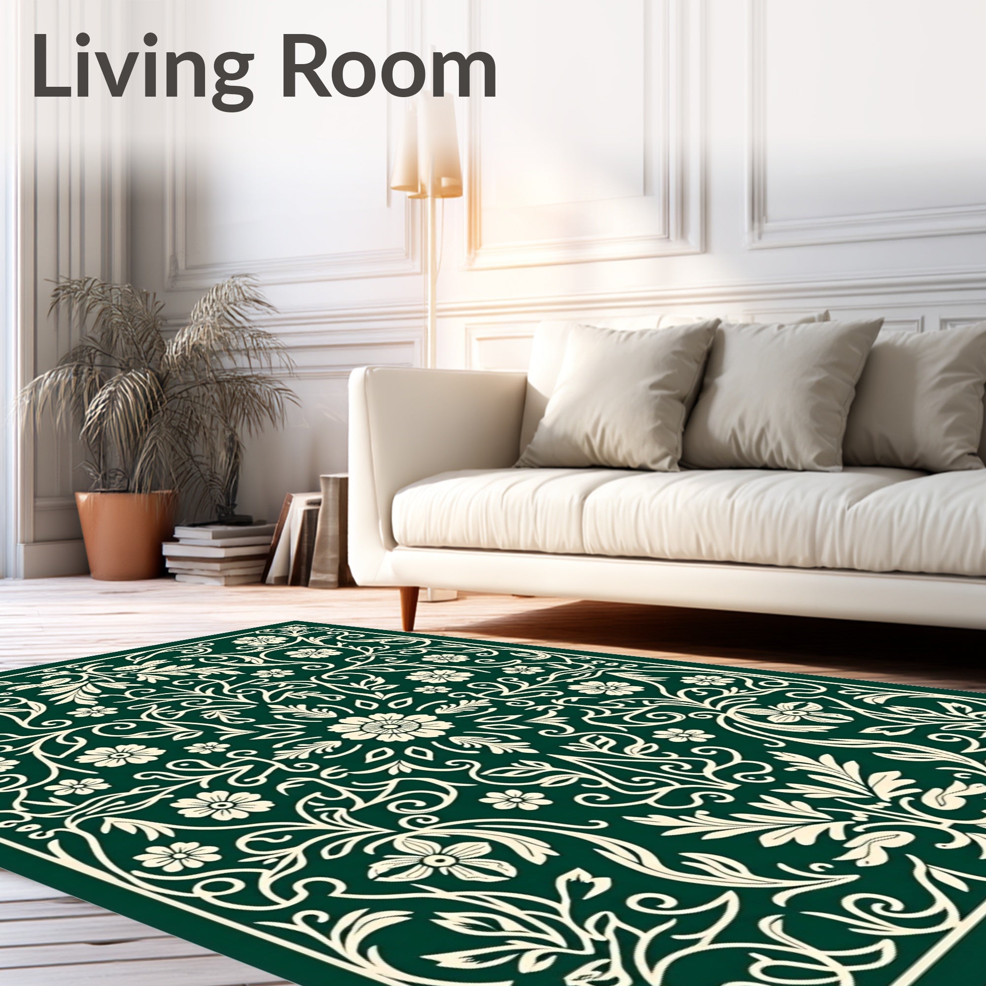Elegant Floral Swirl Nature Pattern Rug