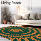 Emerald Orange Sunburst Mandala Rug