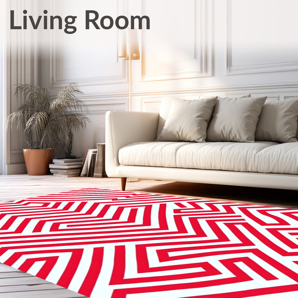 Bold Red Geometric Maze Rug