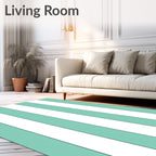 Mint Green White Stripe Pattern Rug