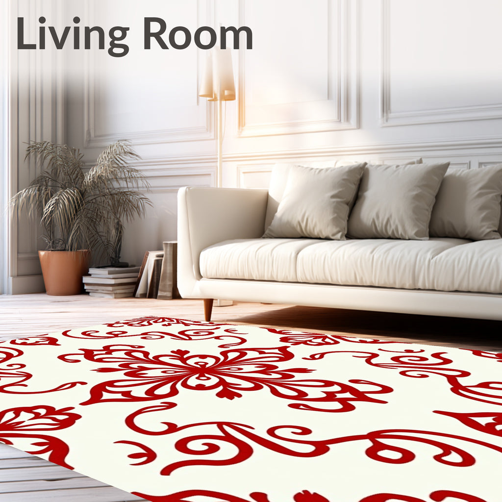 Classic Red Floral Damask Pattern Rug