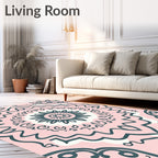 Soft Pink Teal Floral Mandala Design Rug