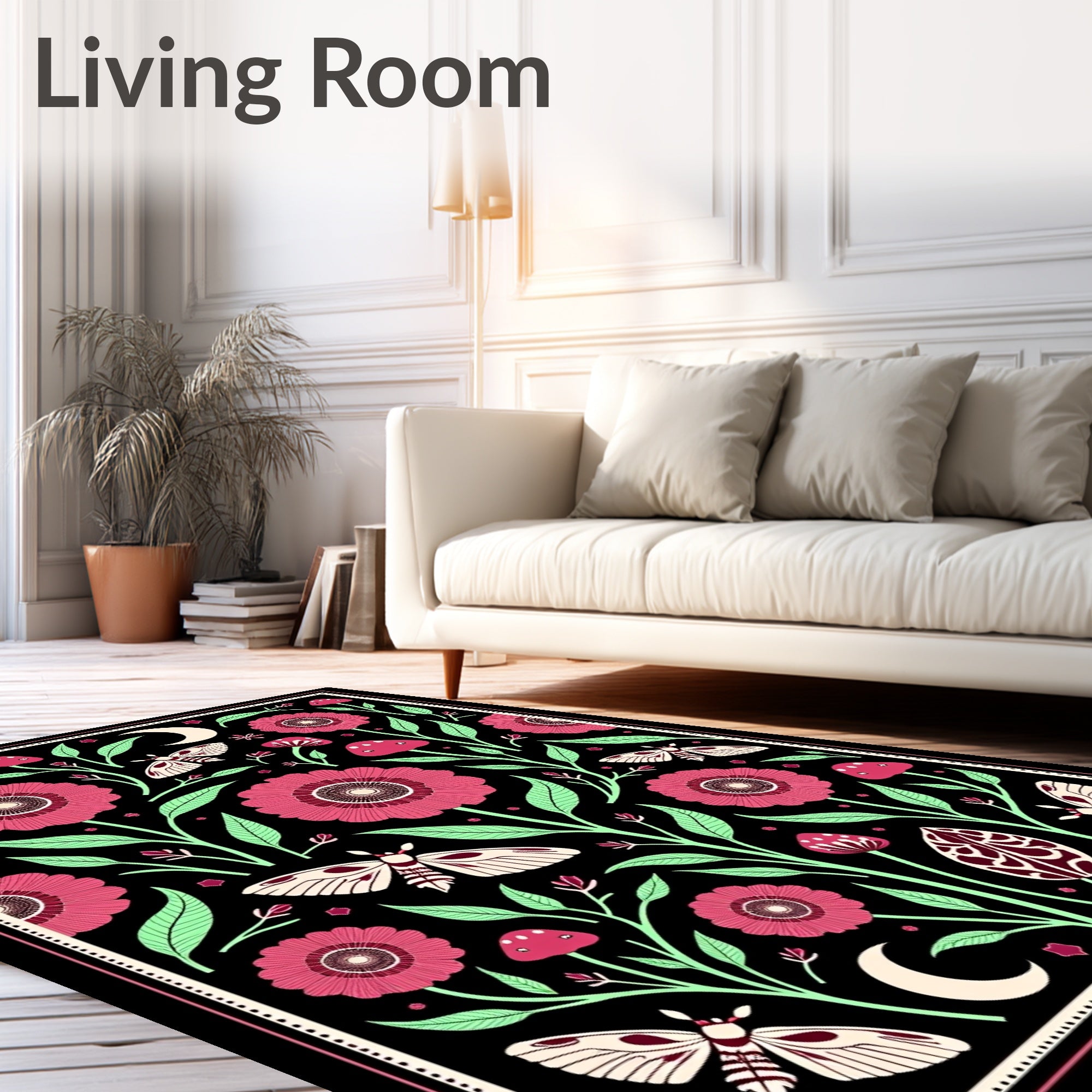Celestial Floral Moth Pattern Design Rug