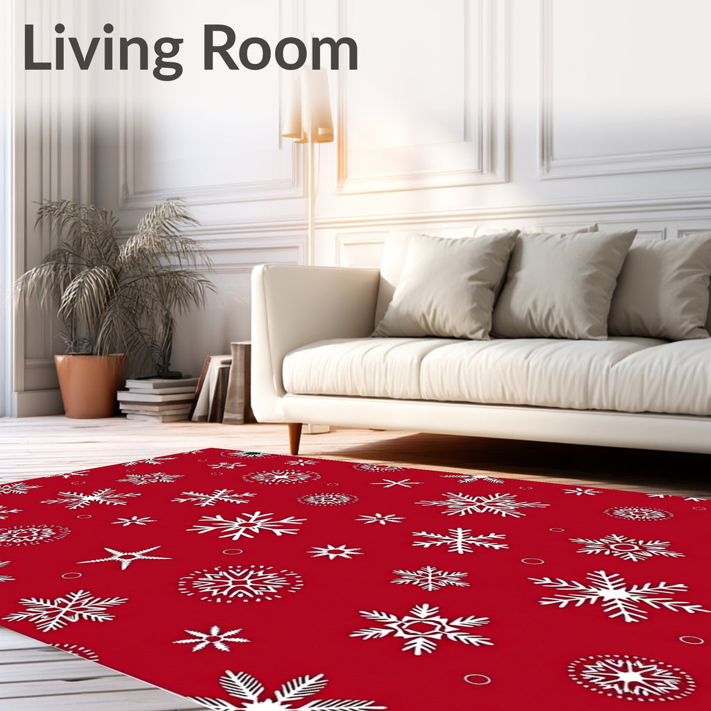 Winter Snowflake Patterned Red Rug
