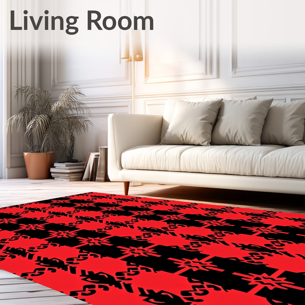 Red Black Tartan Geometric Pattern Rug