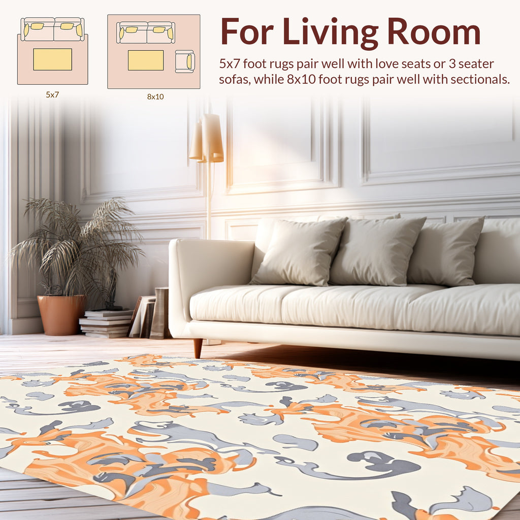 Abstract Swirls Orange Gray Textile Rug