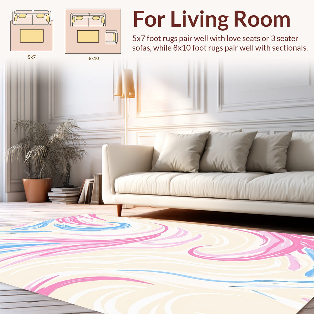 Abstract Swirls Pink Blue Cream Rug