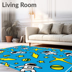 Blue Astronauts Flying Yellow Stars Rug