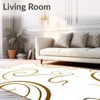 Elegant Gold Swirls on White Pattern Rug