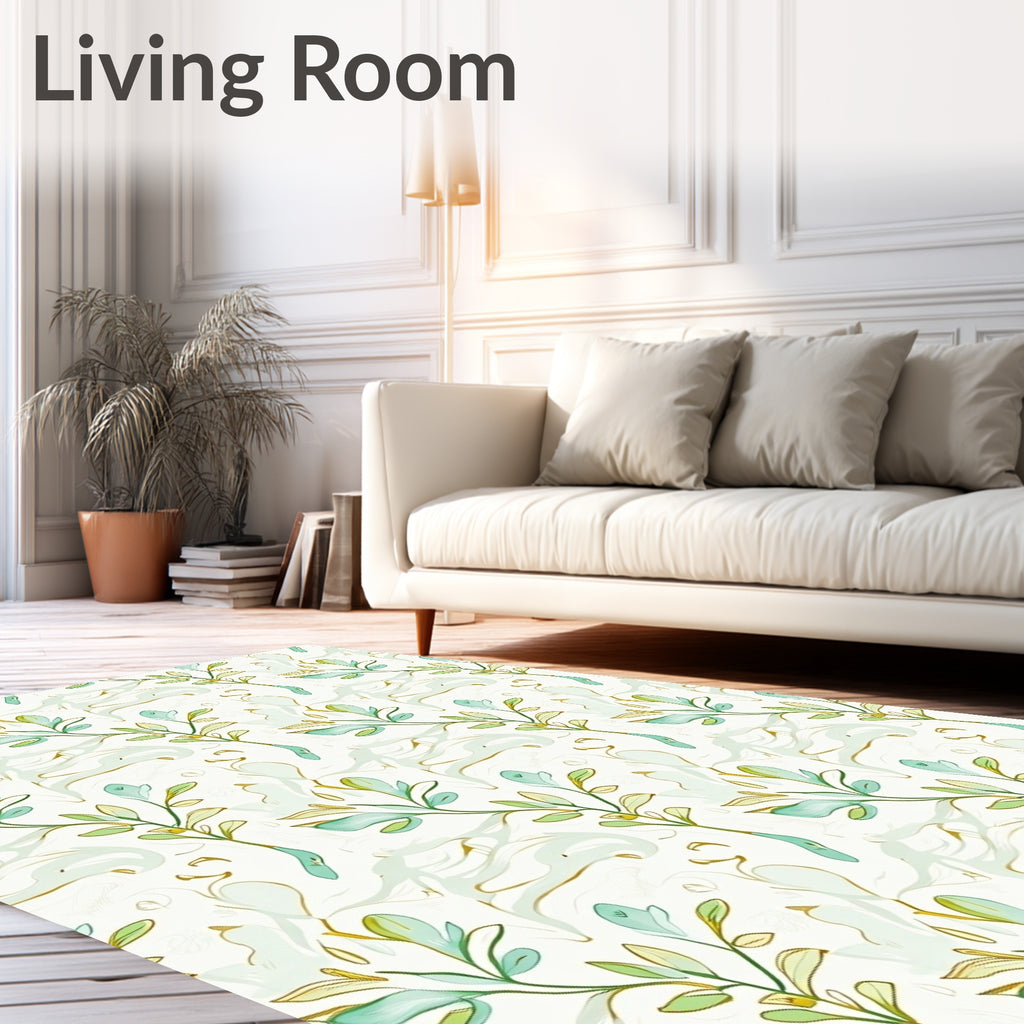 Soft Green Leafy Branch Pattern Rug