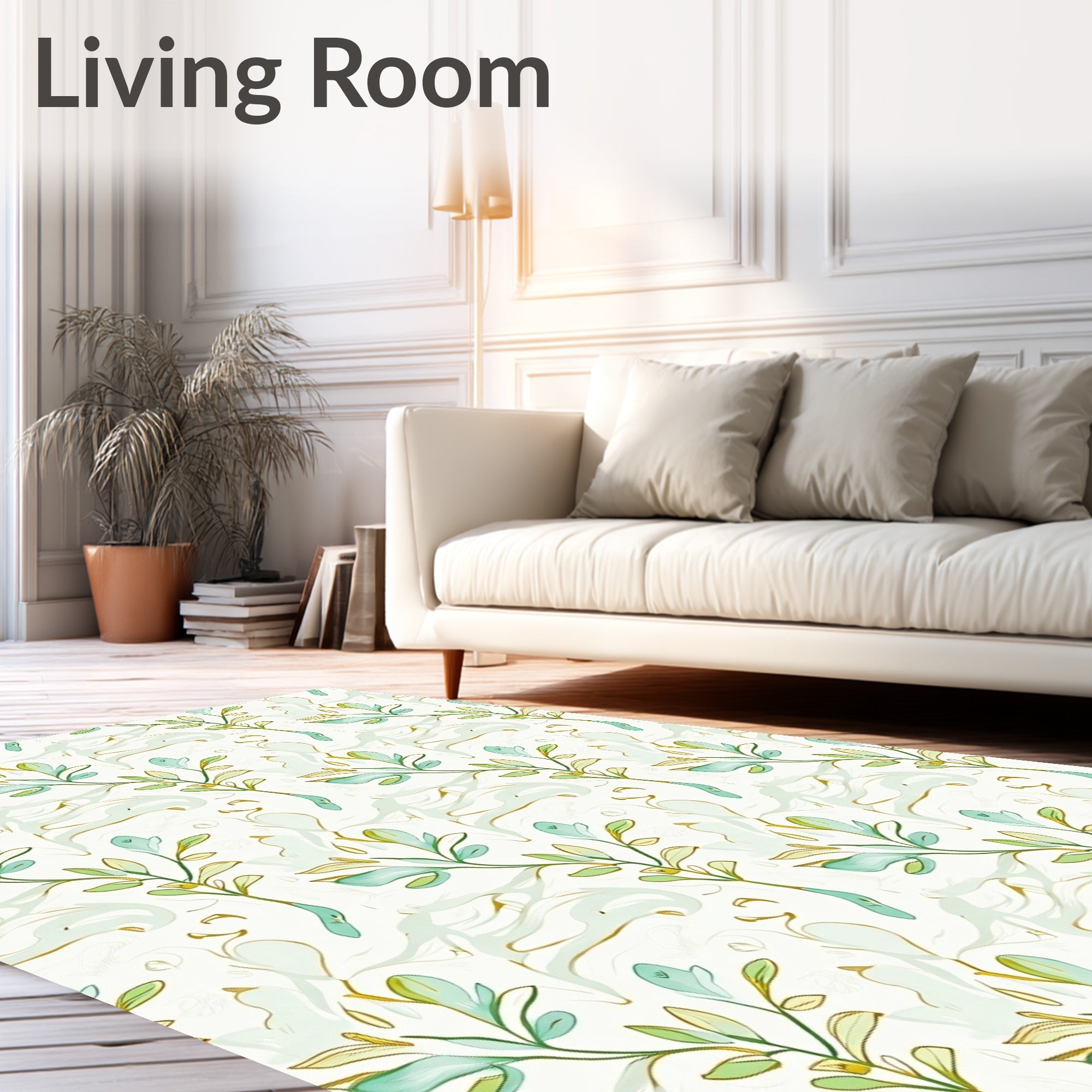 Soft Green Leafy Branch Pattern Rug