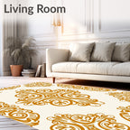 Gold Ornate Scrollwork Pattern Rug