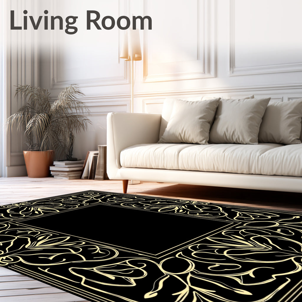 Ornate Floral Scrollwork Accent Frame Rug