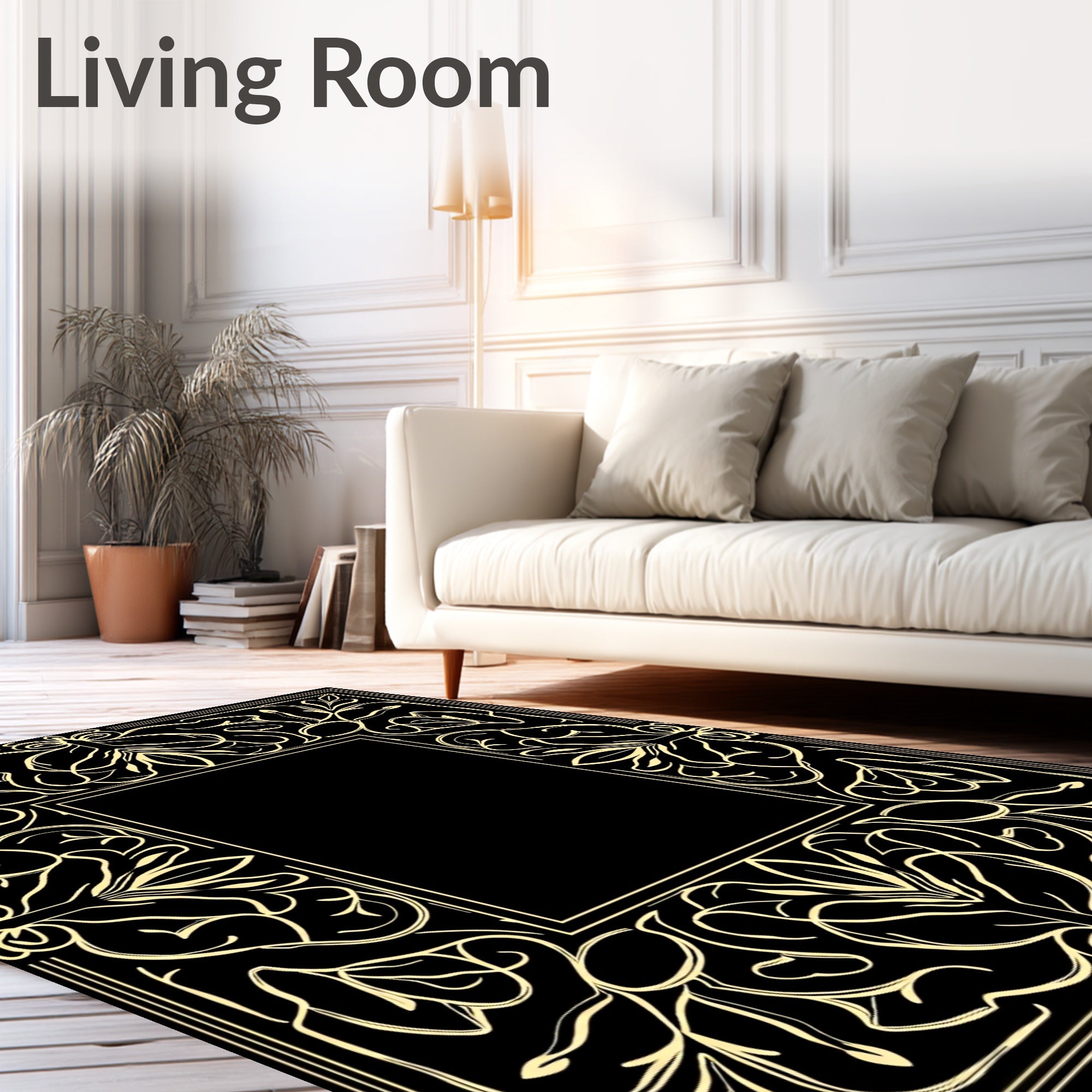 Ornate Floral Scrollwork Accent Frame Rug