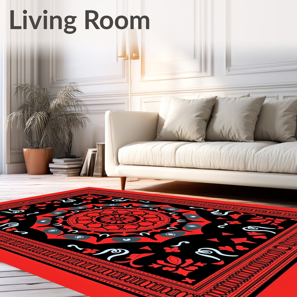 Bold Mandala Patterns Red Black Rug