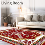 Elegant Red White Floral Medallion Rug