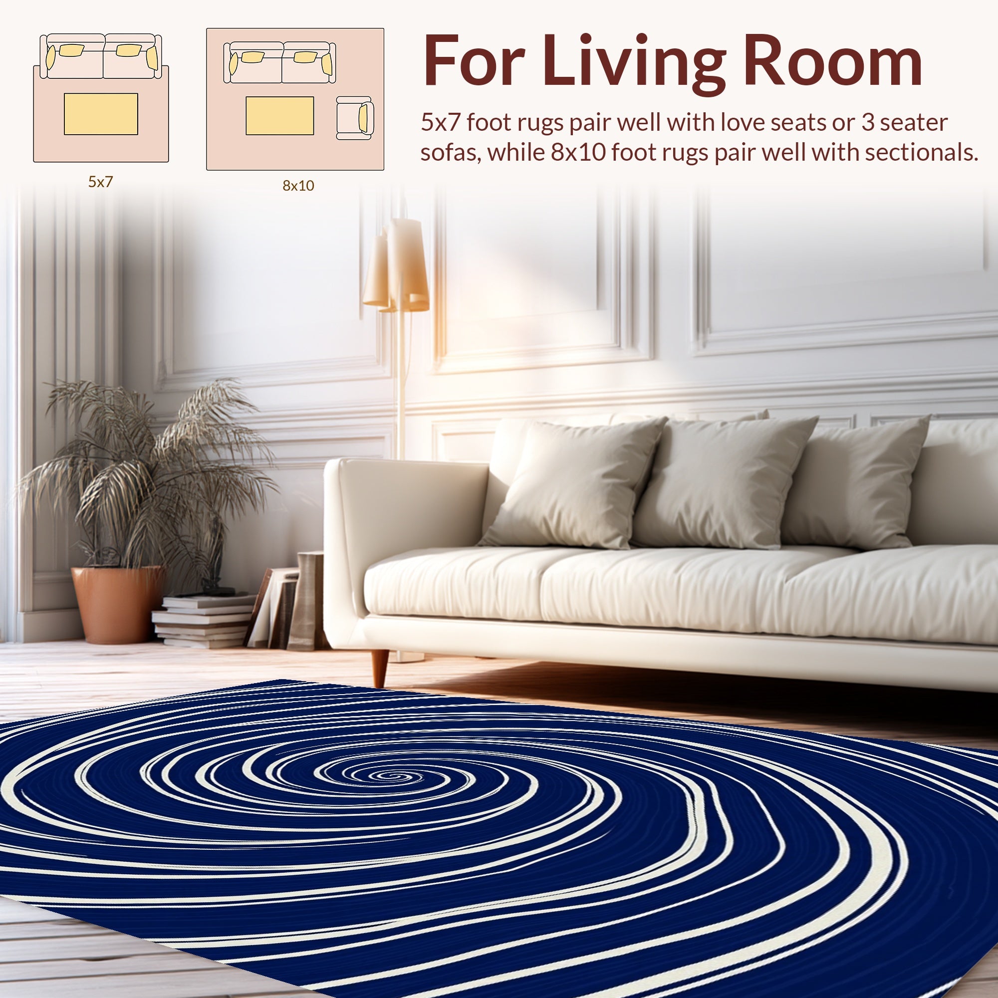 Navy White Swirl Pattern Rug