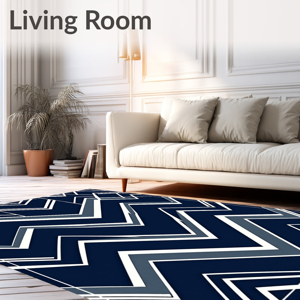 Geometric Chevron Dark Blue Pattern Rug