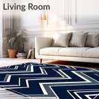 Geometric Chevron Dark Blue Pattern Rug