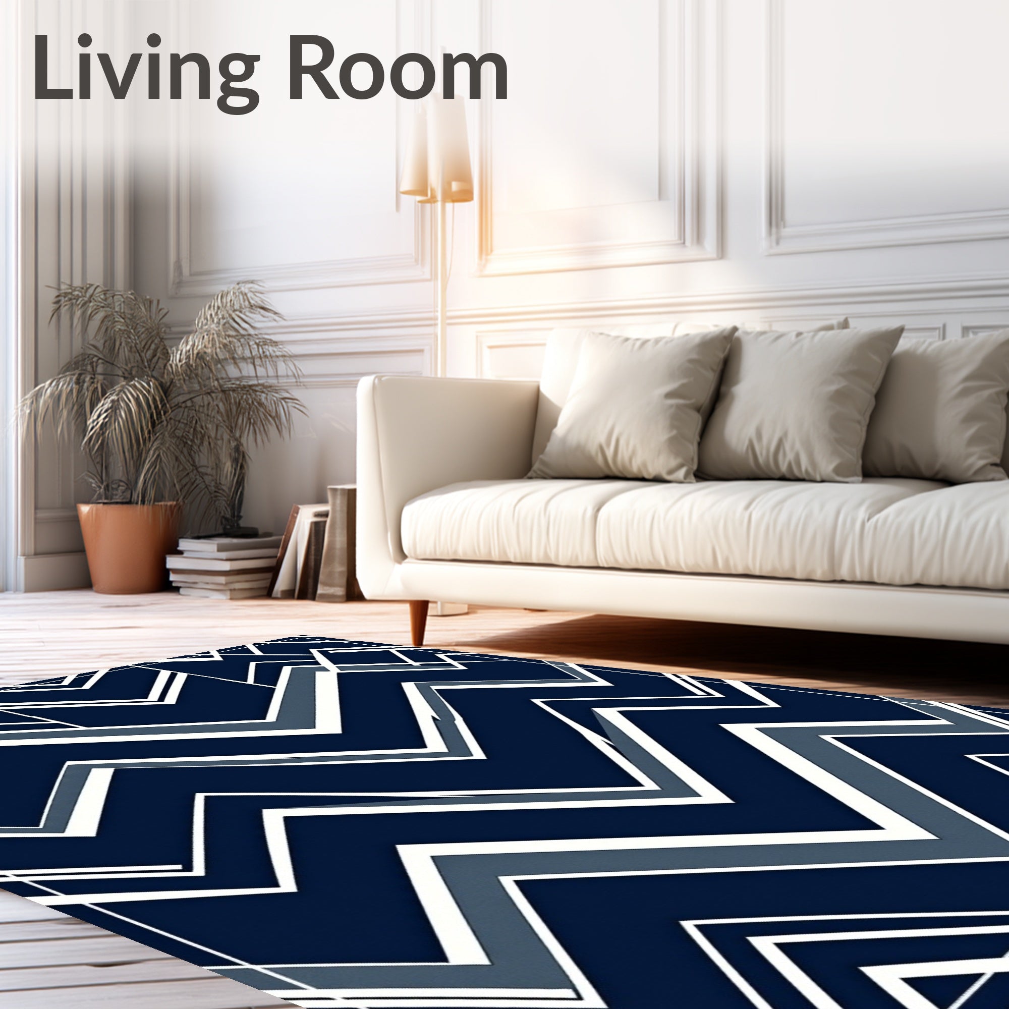 Geometric Chevron Dark Blue Pattern Rug