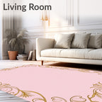 Ornate Gold Flourish Pink Background Rug