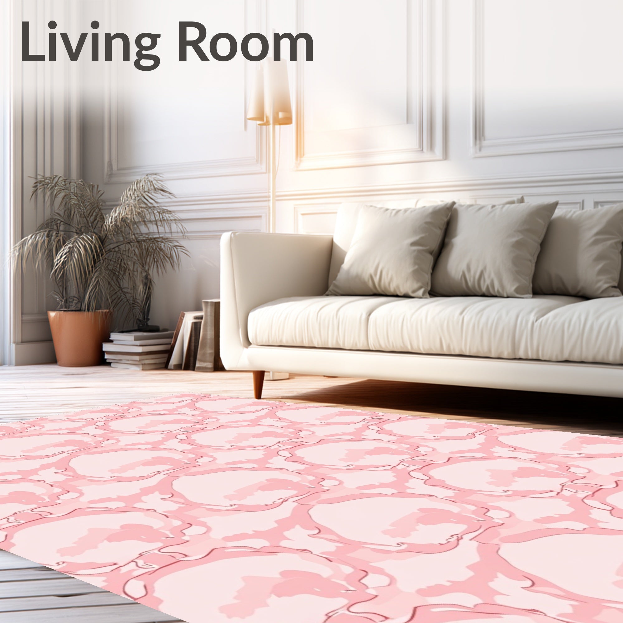 Soft Pink Abstract Floral Pattern Rug