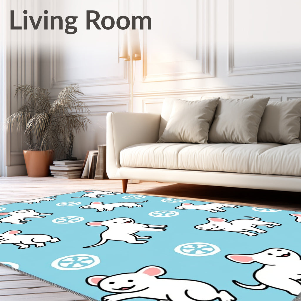 Playful White Dog Pattern Rug