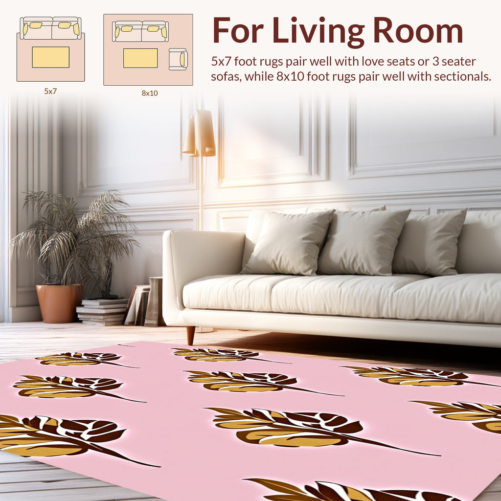 Brown and Gold Leaf Pattern Rug