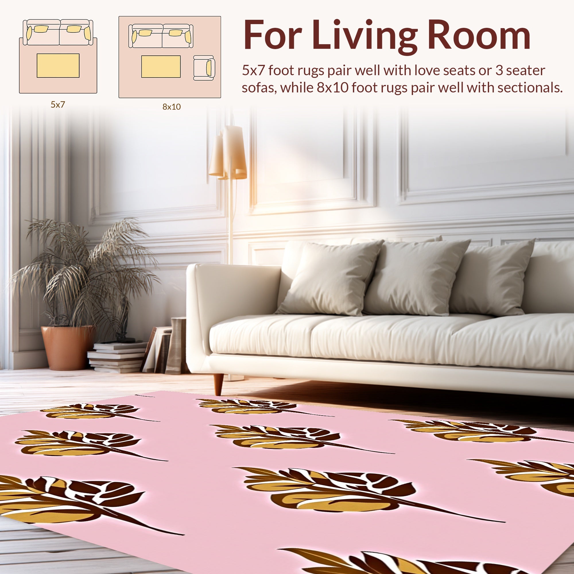 Brown and Gold Leaf Pattern Rug