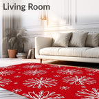 Red White Snowflake Pattern Rug