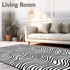 Abstract Black White Wavy Pattern Rug