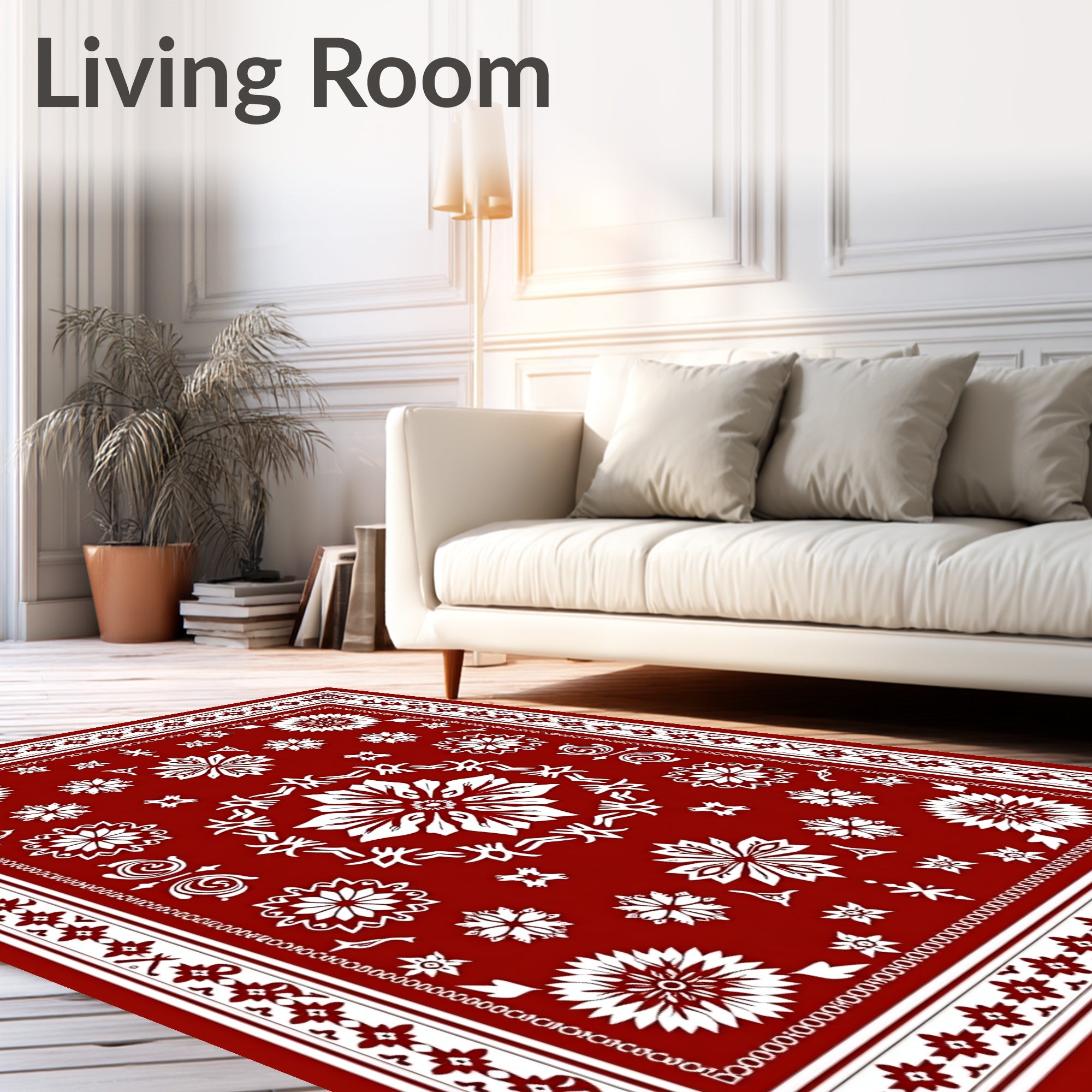 Red White Floral Mandala Pattern Rug