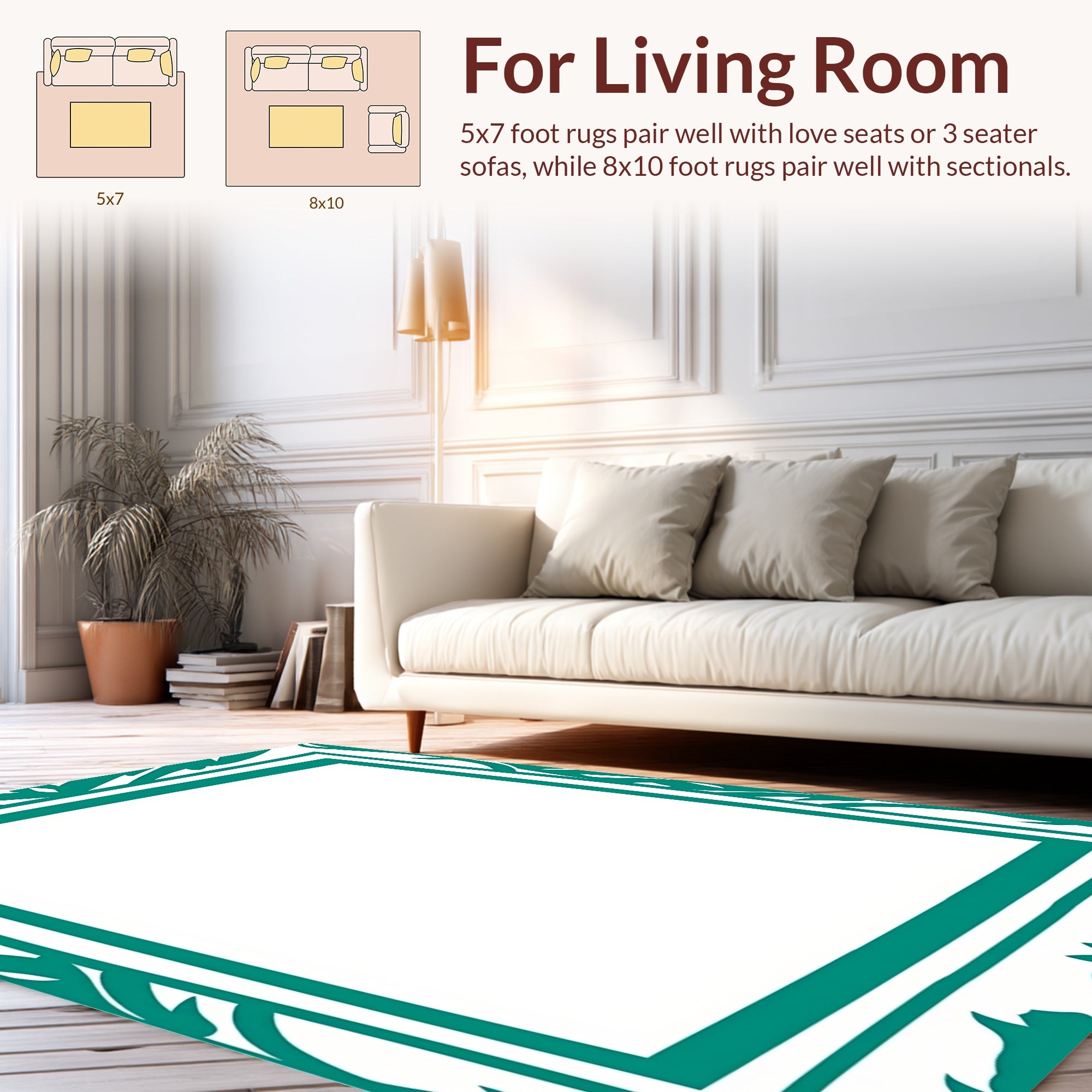 Abstract Teal Vine Patterned Frame Rug